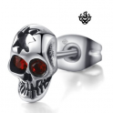 Silver stud red swarovski crystal stainless steel skull earring SINGLE