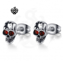Silver stud red swarovski crystal stainless steel skull earrings soft gothic