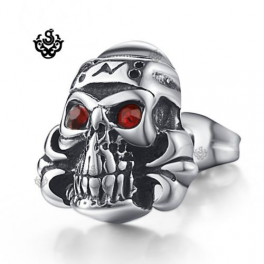 Silver stud red swarovski crystal stainless steel skull gothic single earring