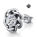 Silver stud swarovski crystal stainless steel flower single earring