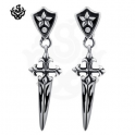Silver sword stud clear swarovski crystal stainless steel earrings