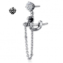 Silver stud dangle simulated diamond cobra sword earring single vintage
