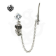 Silver stud dangle simulated diamond cobra sword earring single vintage