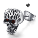 Silver stud red swarovski crystal stainless steel gothic single skull earring