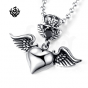 Silver pendant swarovski crystal stainless steel love heart wing cupid necklace