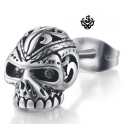 Silver stud swarovski crystal stainless steel skull single earring
