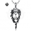 Silver wolf pendant swarovski crystal vintage style soft gothic necklace