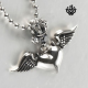 Silver pendant swarovski crystal stainless steel love heart wing cupid necklace