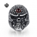 Silver biker ring skull red swarovski crystal solid heavy stainless steel band
