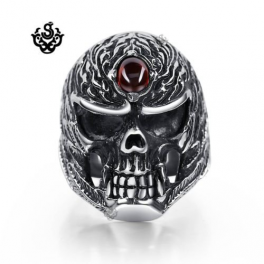 Silver bikies ring skull red swarovski crystal solid heavy stainless steel band