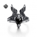 Silver angel wings ring black onyx solid stainless steel band