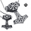 Silver biker pendants set wolf stainless steel Thor's Hammer necklaces
