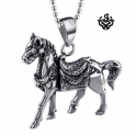 Silver war horse pendant 3D stainless steel solid necklace