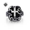 Silver biker ring cross filigree solid heavy stainless steel band