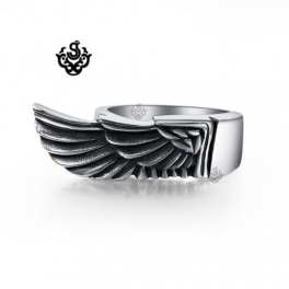 Silver angel wings ring solid stainless steel band