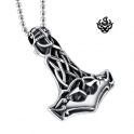 Silver biker pendant fleur-de-lis stainless steel Thor's Hammer necklace