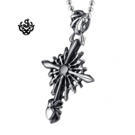 Silver cross pendant swarovski crystal stainless steel spider web necklace