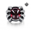 Silver claws ring red cz solid stainless steel band