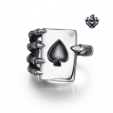 Silver skeleton hand poker card spade ring solid stainless steel band