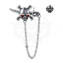 Silver stud red swarovski crystal stainless steel skull pirate single earring