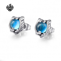 Silver stud blue cz fleur-de-lis earrings soft gothic vintage style new