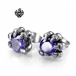 Silver stud swarovski crystal claws earrings soft gothic vintage style purple
