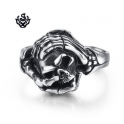 Silver Hands Skeleton Holding Skull ring solid stainless steel band