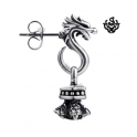 Silver dragon earring black swarovski crystal stud SINGLE soft gothic
