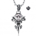 Silver fleur-de-lis swarovski crystal pendant stainless steel necklace
