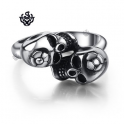 Silver skull and flower solid ring stainless steel band soft gothic