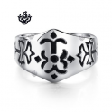 Silver fleur-de-lis engraved ring solid stainless steel band soft gothic