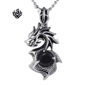 Dragon simulated diamond vintage style soft gothic silver pendant stainless steel necklace