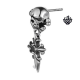 Silver stud swarovski crystal stainless steel skull Fleur-de-lis SINGLE earring