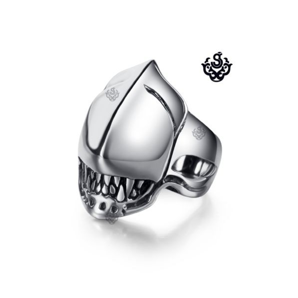 Silver bikies ring Friday the 13th mask replica stainless steel band soft gothic