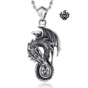 Silver pendant vintage style stainless steel dragon swarovski crystal necklace