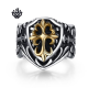 Silver 14k gold fleur-de-lis engraved ring solid stainless steel band