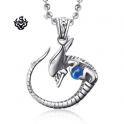 Silver Alien pendant with gemstone solid stainless steel necklace BLUE
