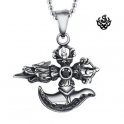 Silver biker pendant dragon crown sword stainless steel solid necklace