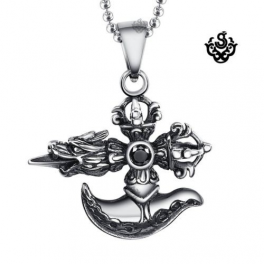 Silver bikies pendant dragon crown sword stainless steel solid necklace