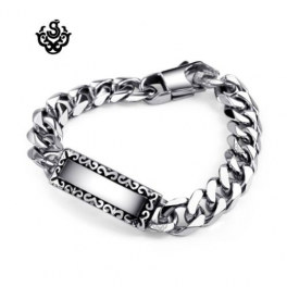 Silver bracelet stainless steel mens chain 200mm name tag
