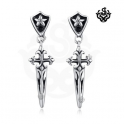 Silver sword stud swarovski crystal stainless steel earrings