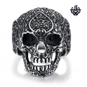 Silver skull with tatoo ring solid stainless steel band soft gothic