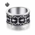 Silver fleur-de-lis engraved ring celtic solid stainless steel band soft gothic