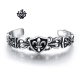 Silver fleur-de-lis engraved bangle stainless steel cuff filigree bracelet