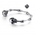 Silver skull bones bangle stainless steel cuff bracelet solid