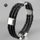 Silver black rubber stainless steel bracelet