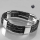 Silver black leather stainless steel handmade bracelet