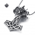 Silver alien head pendant stainless steel Thor's Hammer necklace