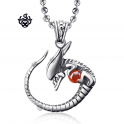 Silver Alien pendant with gemstone solid stainless steel necklace RED